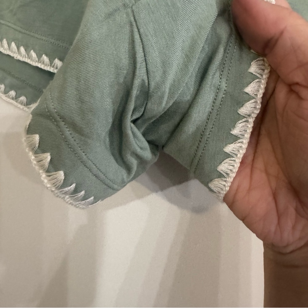 Eberjey Frida Tencel Modal Whipstitch Shortie PJ Pajamas in Eucalyptus Ivory - Picture 6 of 9